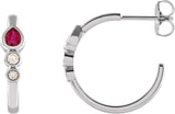 Platinum Pear Natural Ruby & Natural Diamond Bezel-Set Hoop Earrings