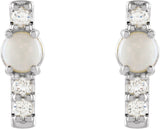 Platinum Round Natural Ethiopian Opal & Natural Diamond Accented Bar Earrings - view 2