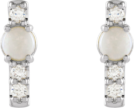 Platinum Round Natural Ethiopian Opal & Natural Diamond Accented Bar Earrings - view 2