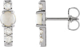 14K Gold Round Natural Ethiopian Opal & Natural Diamond Accented Bar Earrings - White Gold