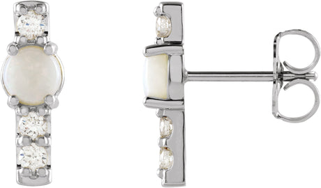 Platinum Round Natural Ethiopian Opal & Natural Diamond Accented Bar Earrings