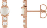 14K Gold Round Natural Ethiopian Opal & Natural Diamond Accented Bar Earrings - Rose Gold