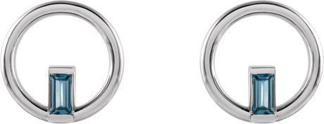 Platinum Straight Baguette Natural London Blue Topaz Baguette Circle Earrings - view 2
