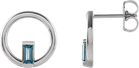 Platinum Straight Baguette Natural London Blue Topaz Baguette Circle Earrings
