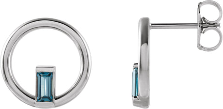 Platinum Straight Baguette Natural London Blue Topaz Baguette Circle Earrings
