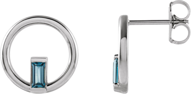 Platinum Straight Baguette Natural London Blue Topaz Baguette Circle Earrings