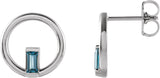 14K Gold Straight Baguette Natural London Blue Topaz Baguette Circle Earrings - White Gold