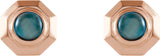 14K Gold Round Natural London Blue Topaz Geometric Cabochon Earrings - Rose Gold - view 2