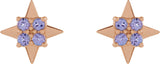 14K Gold Round Natural Tanzanite Star Earrings - Rose Gold - view 2