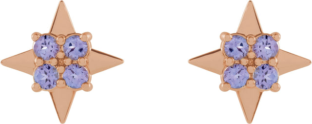 14K Gold Round Natural Tanzanite Star Earrings - Rose Gold - view 2