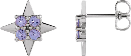 Platinum Round Natural Tanzanite Star Earrings