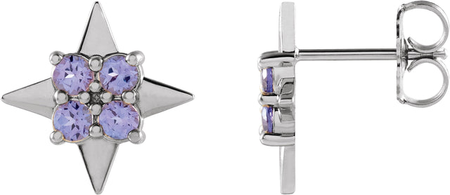 Platinum Round Natural Tanzanite Star Earrings