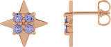 14K Gold Round Natural Tanzanite Star Earrings - Rose Gold
