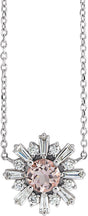 Platinum Round Natural Pink Morganite & Natural Diamond Starburst Necklace