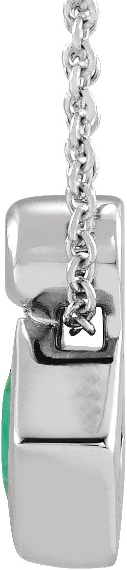 14K Gold Oval Natural Emerald Bezel-Set Necklace or Slide Pendant - White Gold - view 4