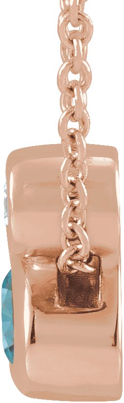 14K Gold Oval Natural Blue Zircon Bezel-Set Necklace or Slide Pendant - Rose Gold - view 4
