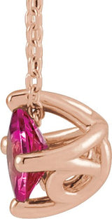 14K Gold Square Natural Pink Tourmaline Solitaire Necklace or Slide Pendant - Rose Gold - view 4