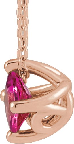 14K Gold Square Natural Pink Tourmaline Solitaire Necklace or Slide Pendant - Rose Gold - view 4