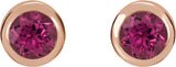 14K Gold Natural Pink Tourmaline Round Bezel-Set Birthstone Stud Earrings - Rose Gold - view 4