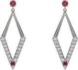 14K Gold Round Natural Ruby & Natural Diamond Accented Geometric Earrings - White Gold - view 2