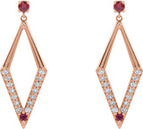 14K Gold Round Natural Ruby & Natural Diamond Accented Geometric Earrings - Rose Gold - view 2