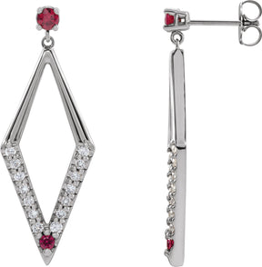 Platinum Round Natural Ruby & Natural Diamond Accented Geometric Earrings