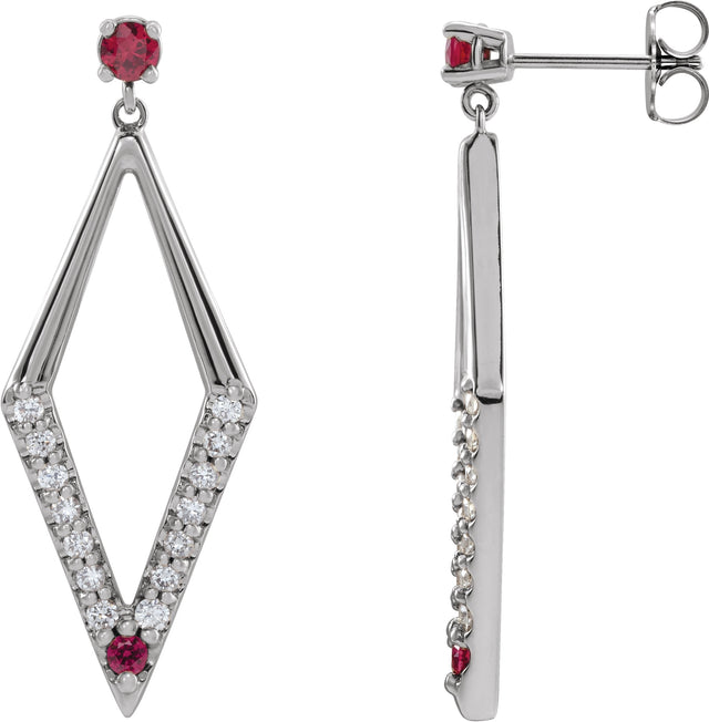 Platinum Round Natural Ruby & Natural Diamond Accented Geometric Earrings