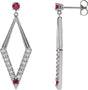 Platinum Round Natural Ruby & Natural Diamond Accented Geometric Earrings