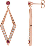 14K Gold Round Natural Ruby & Natural Diamond Accented Geometric Earrings - Rose Gold