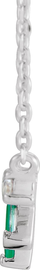 Platinum Straight Baguette Natural Emerald & Natural Diamond Baguette Bar Necklace - view 2