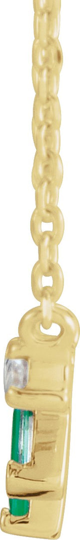 14K Gold Straight Baguette Natural Emerald & Natural Diamond Baguette Bar Necklace - Yellow Gold - view 2