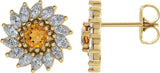 14K Gold Natural Citrine & Natural Diamond Round 7-Prong Halo-Style Earrings - Yellow Gold