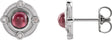 Platinum Round Natural Rhodolite Garnet & Natural Diamond Accented Cabochon Earrings – 4mm Stones