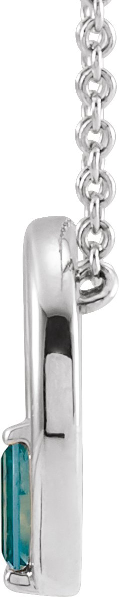 14K Gold Natural London Blue Topaz Straight Baguette Circle Necklace or Pendant - White Gold - view 2