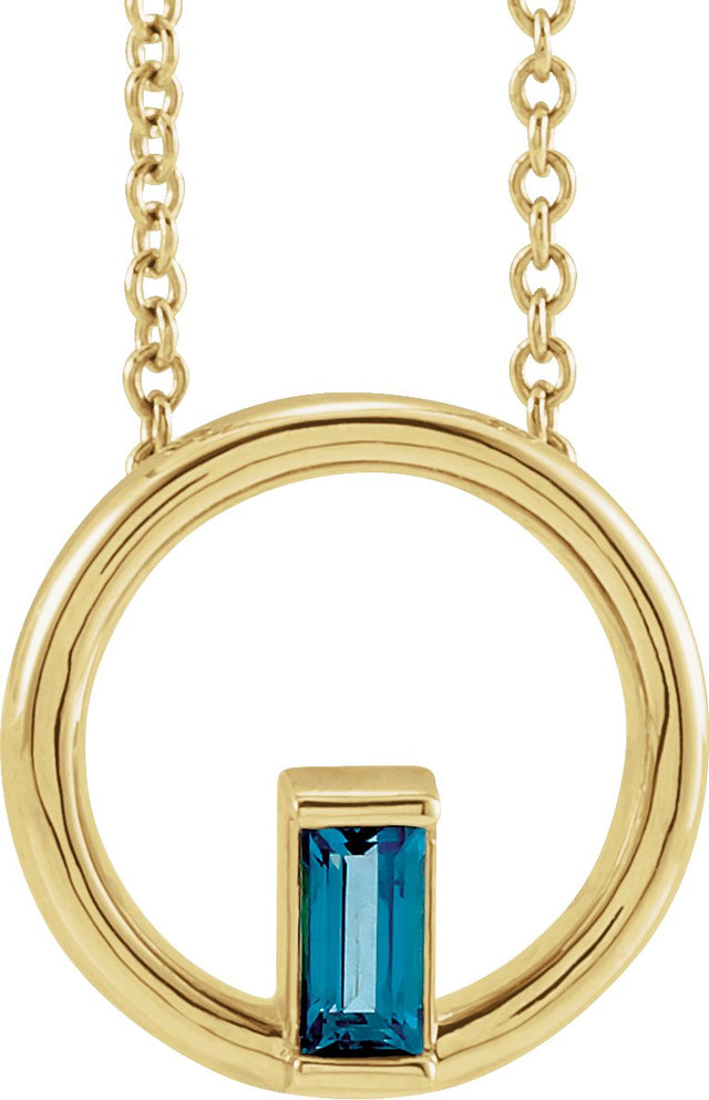 14K Gold Natural London Blue Topaz Straight Baguette Circle Necklace or Pendant - Yellow Gold