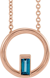 14K Gold Natural London Blue Topaz Straight Baguette Circle Necklace or Pendant - Rose Gold