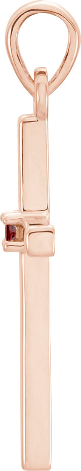 14K Gold Round Natural Mozambique Garnet Birthstone Cross Pendant - Rose Gold - view 4