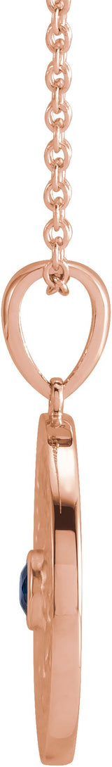 14K Gold Round Lab-Grown Blue Sapphire Beaded Disc Necklace or Pendant - Rose Gold - view 2