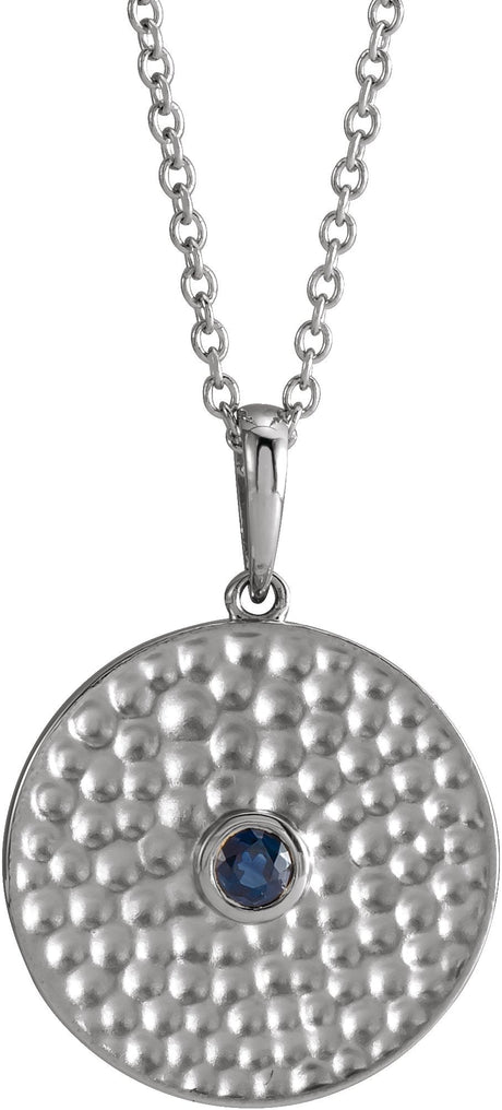 Platinum Round Natural Blue Sapphire Beaded Disc Necklace or Pendant