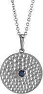Platinum Round Natural Blue Sapphire Beaded Disc Necklace or Pendant