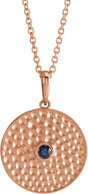 14K Gold Round Lab-Grown Blue Sapphire Beaded Disc Necklace or Pendant - Rose Gold