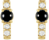 14K Gold Round Natural Black Onyx & Natural Diamond Accented Bar Earrings - Yellow Gold - view 2