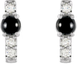 14K Gold Round Natural Black Onyx & Natural Diamond Accented Bar Earrings - White Gold - view 2