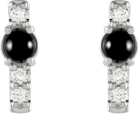 Platinum Round Natural Black Onyx & Natural Diamond Accented Bar Earrings - view 2