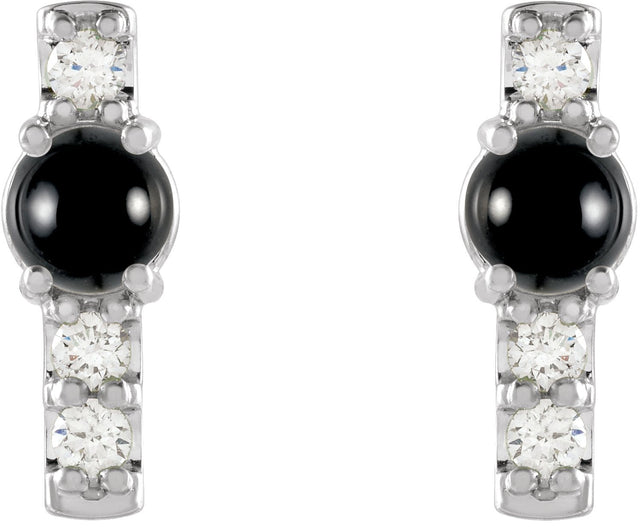 Platinum Round Natural Black Onyx & Natural Diamond Accented Bar Earrings - view 2