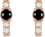 14K Gold Round Natural Black Onyx & Natural Diamond Accented Bar Earrings - Rose Gold - view 2