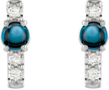 Platinum Round Natural London Blue Topaz & Natural Diamond Accented Bar Earrings - view 2