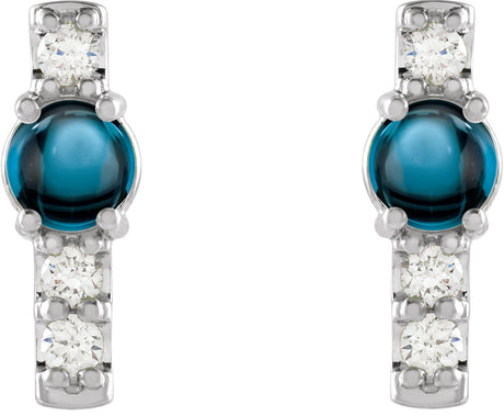 Platinum Round Natural London Blue Topaz & Natural Diamond Accented Bar Earrings - view 2