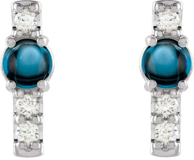 Platinum Round Natural London Blue Topaz & Natural Diamond Accented Bar Earrings - view 2