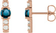 14K Gold Round Natural London Blue Topaz & Natural Diamond Accented Bar Earrings - Rose Gold